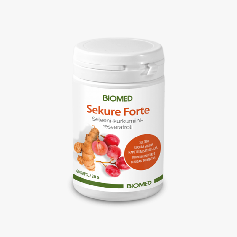 Sekure Forte 60 kaps. Seleenin, kurkumiinin ja resveratrolin yhdistelmälisäravinne.
